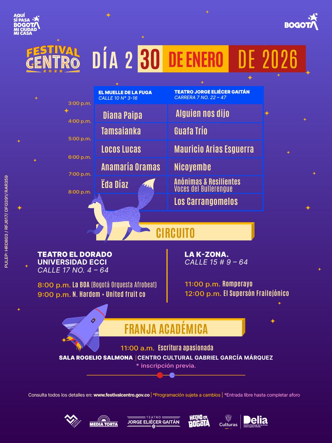 Festival Centro 2026 Programación 30 Enero